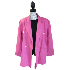 Harve Benard Women's Large 14 Hot Pink 100% Linen Double Breasted Blazer Barbie
